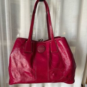 Fuchsia pink patent leather coach bag